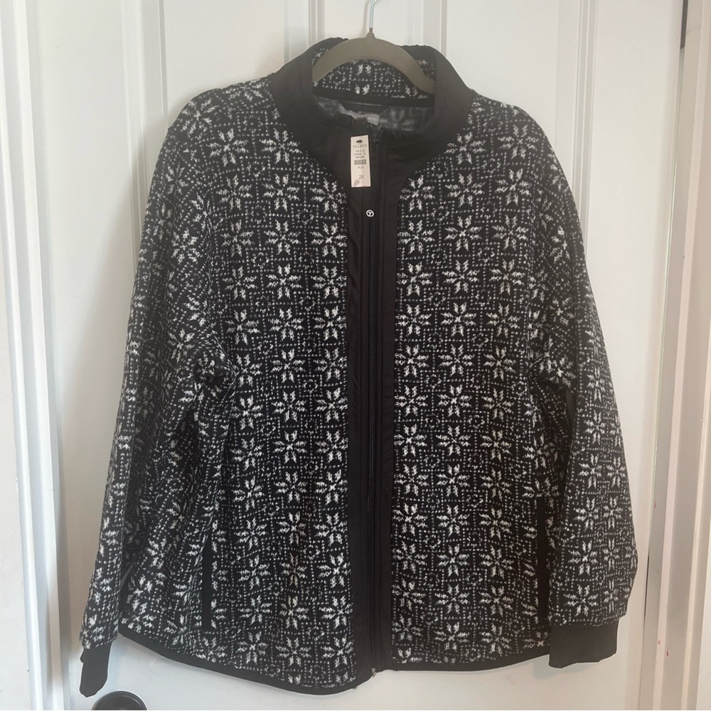 Talbots Black and White Full Zip Winter Sweater